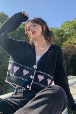 Y2K Korean Coquette Heart Cardigan - 90s Grunge, Retro Summer, Pastel Goth, Y2K Fashion