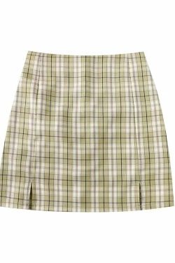 Y2K Korean Split Mini Plaid Skirt with Shorts - 90s Grunge Summer Outfit, Retro Y2K Fashion