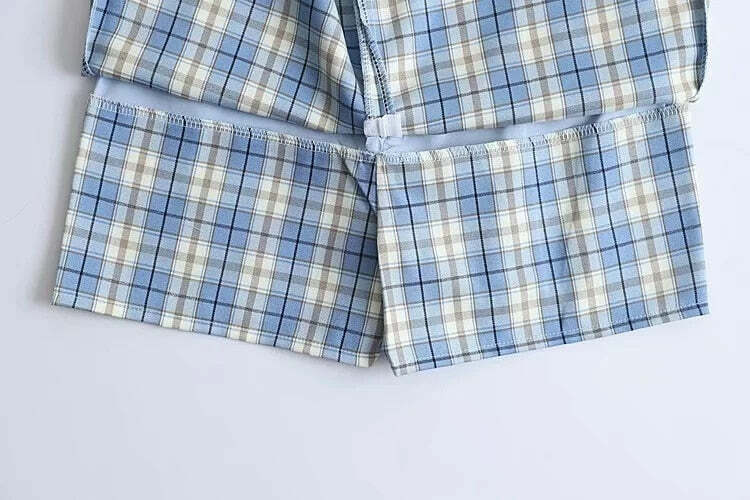 Y2K Korean Split Mini Plaid Skirt with Shorts - 90s Grunge Summer Outfit, Retro Y2K Fashion