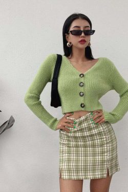 Y2K Korean Split Mini Plaid Skirt with Shorts - 90s Grunge Summer Outfit, Retro Y2K Fashion