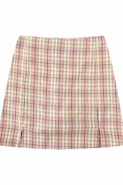 Y2K Korean Split Mini Plaid Skirt with Shorts - 90s Grunge Summer Outfit, Retro Y2K Fashion