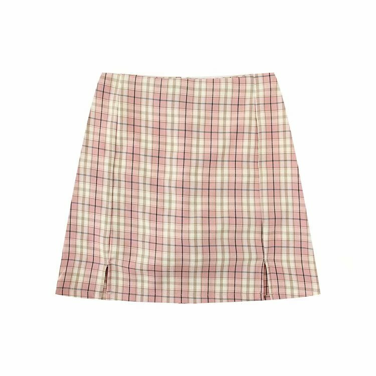 Y2K Korean Split Mini Plaid Skirt with Shorts - 90s Grunge Summer Outfit, Retro Y2K Fashion