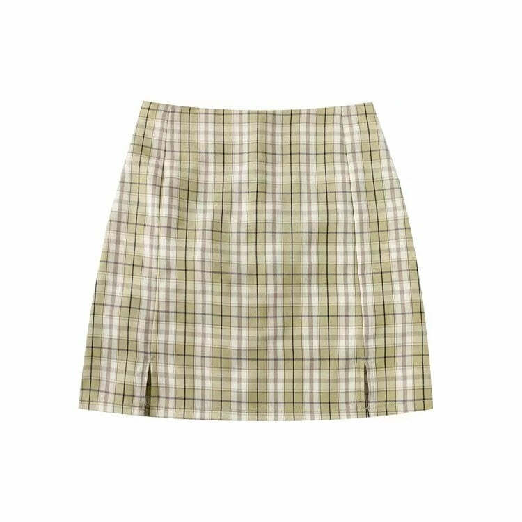 Y2K Korean Split Mini Plaid Skirt with Shorts - 90s Grunge Summer Outfit, Retro Y2K Fashion