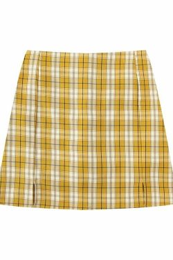 Y2K Korean Split Mini Plaid Skirt with Shorts - 90s Grunge Summer Outfit, Retro Y2K Fashion