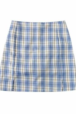 Y2K Korean Split Mini Plaid Skirt with Shorts - 90s Grunge Summer Outfit, Retro Y2K Fashion