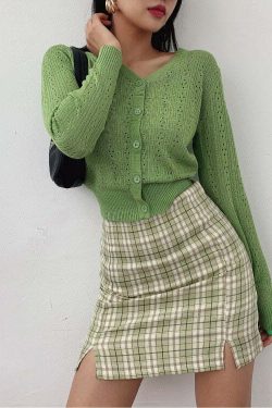Y2K Korean Split Mini Plaid Skirt with Shorts - 90s Grunge Summer Outfit, Retro Y2K Fashion