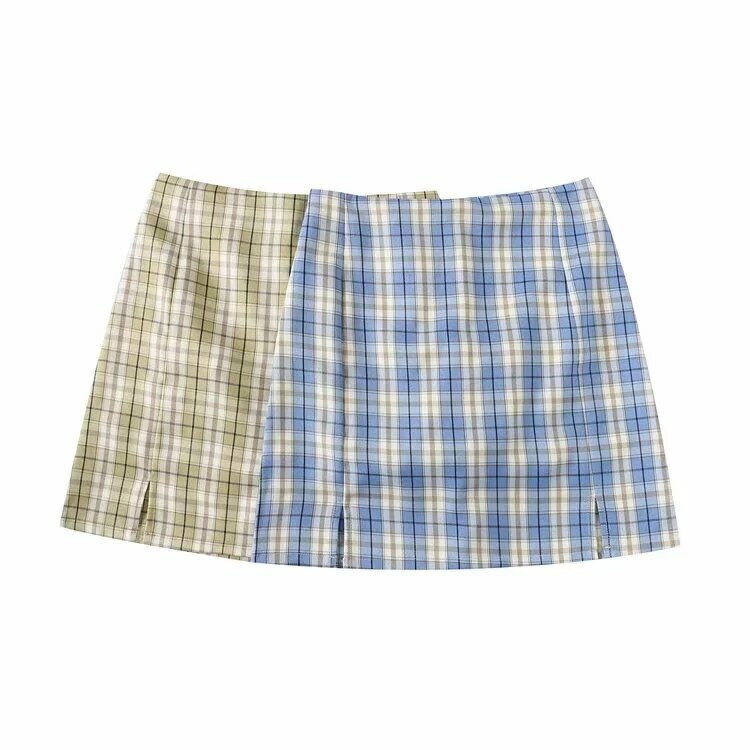 Y2K Korean Split Mini Plaid Skirt with Shorts - 90s Grunge Summer Outfit, Retro Y2K Fashion