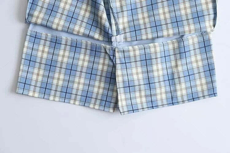 Y2K Korean Split Mini Plaid Skirt with Shorts - 90s Grunge Summer Outfit, Retro Y2K Fashion