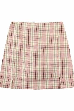 Y2K Korean Split Mini Plaid Skirt with Shorts - 90s Grunge Summer Outfit, Retro Y2K Fashion