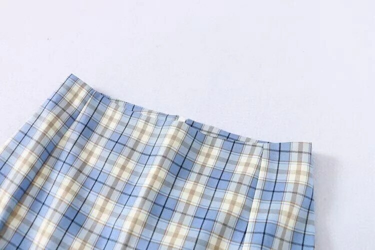 Y2K Korean Split Mini Plaid Skirt with Shorts - 90s Grunge Summer Outfit, Retro Y2K Fashion