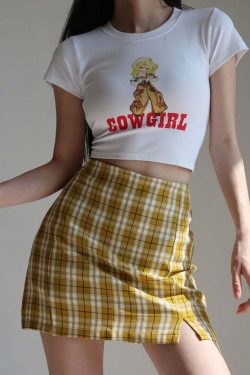 Y2K Korean Split Mini Plaid Skirt with Shorts - 90s Grunge Summer Outfit, Retro Y2K Fashion