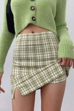Y2K Korean Split Mini Plaid Skirt with Shorts - 90s Grunge Summer Outfit, Retro Y2K Fashion