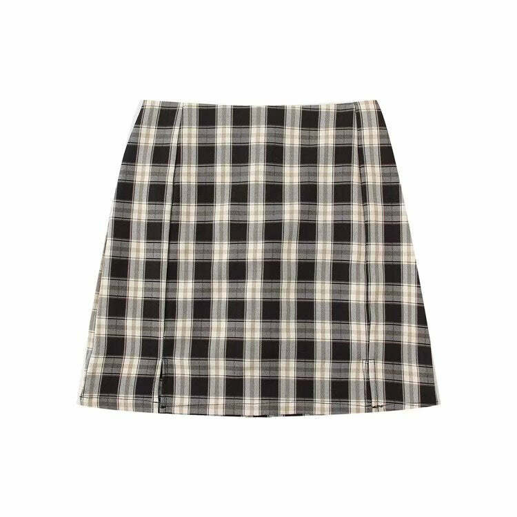 Y2K Korean Split Mini Plaid Skirt with Shorts - 90s Grunge Summer Outfit, Retro Y2K Fashion