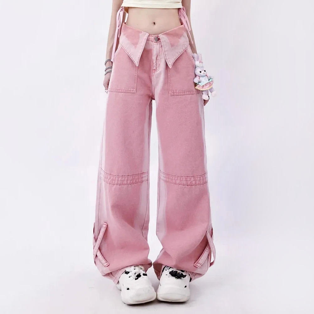 Y2K Kpop Baggy Jeans Pink - Retro 90s Grunge Summer Outfit, Y2K Fashion, Pastel Goth Style