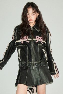 Y2K Leather Jacket - Retro 90s Grunge, Summer Outfits, Club & Party Fashion for Women