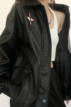 Y2K Leather Jacket - Retro 90s Grunge, Summer Outfits, Club & Party Fashion for Women
