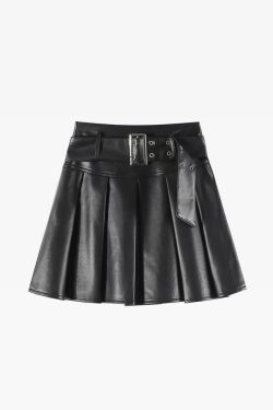 Y2K Leather Pleated Skirt - 90s Grunge, Retro Summer, Gothic Y2K, Party & Club Outfits