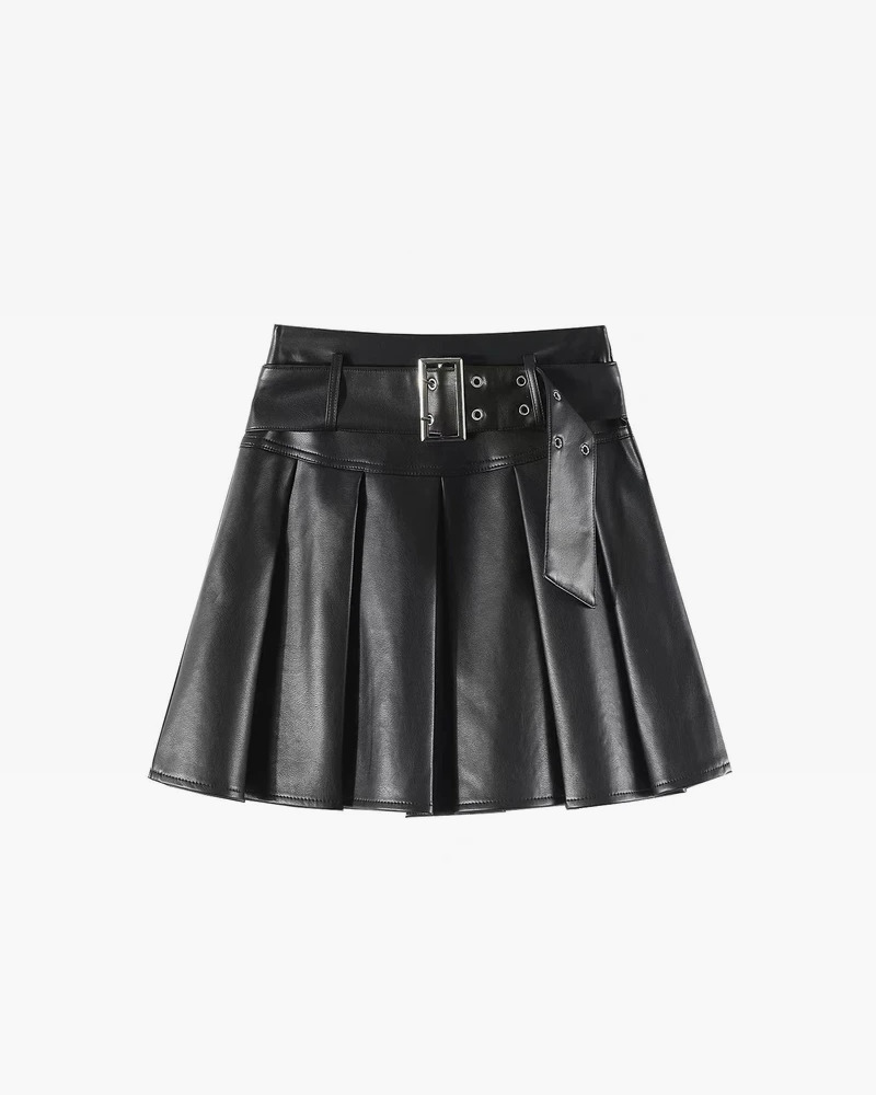 Y2K Leather Pleated Skirt - 90s Grunge, Retro Summer, Gothic Y2K, Party & Club Outfits