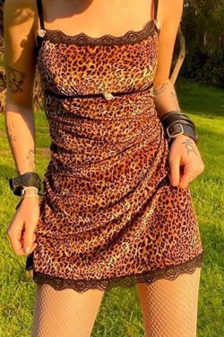 Y2K Leopard Mini Dress - 90s Grunge Summer Outfit, Retro Party & Club Fashion
