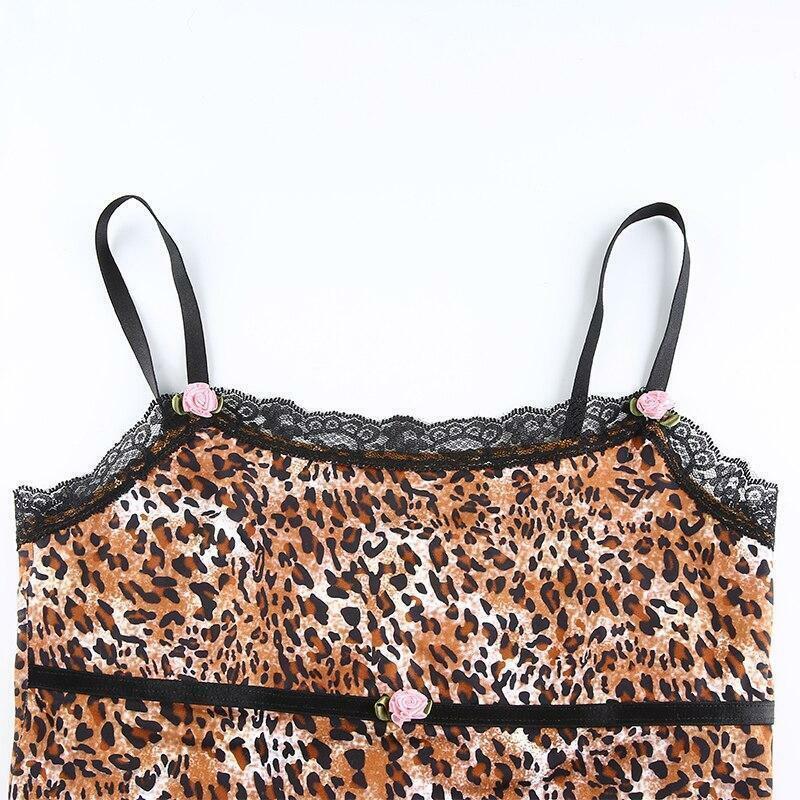 Y2K Leopard Mini Dress - 90s Grunge Summer Outfit, Retro Party & Club Fashion