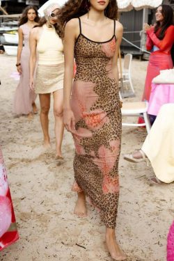 Y2K Leopard Print Maxi Dress - Retro 90s Grunge Summer Outfit for Women