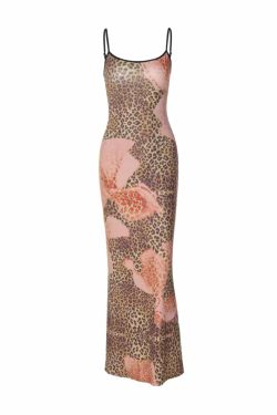 Y2K Leopard Print Maxi Dress - Retro 90s Grunge Summer Outfit for Women