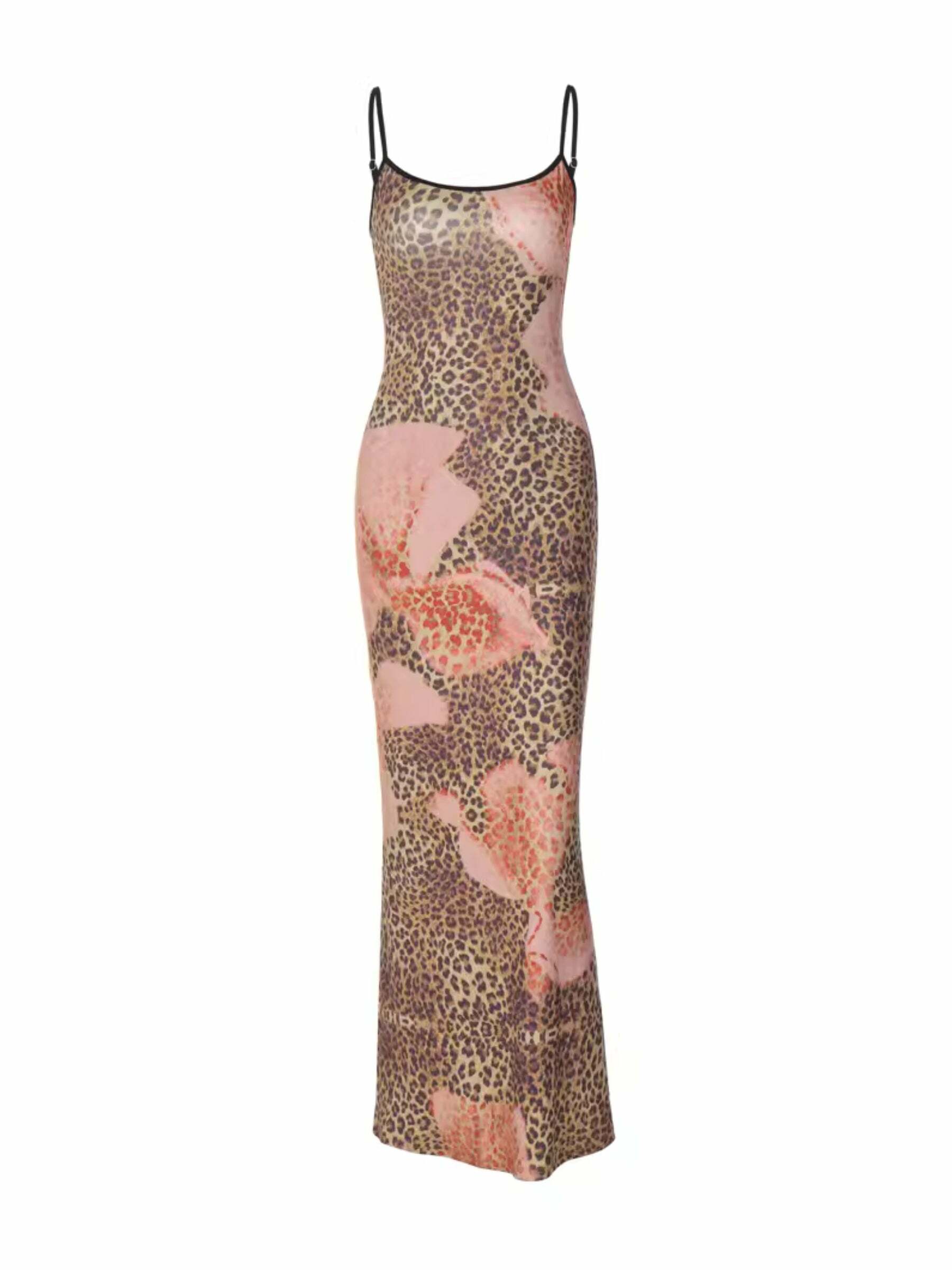 Y2K Leopard Print Maxi Dress - Retro 90s Grunge Summer Outfit for Women