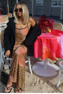 Y2K Leopard Print Maxi Dress - Retro 90s Grunge Summer Outfit for Women