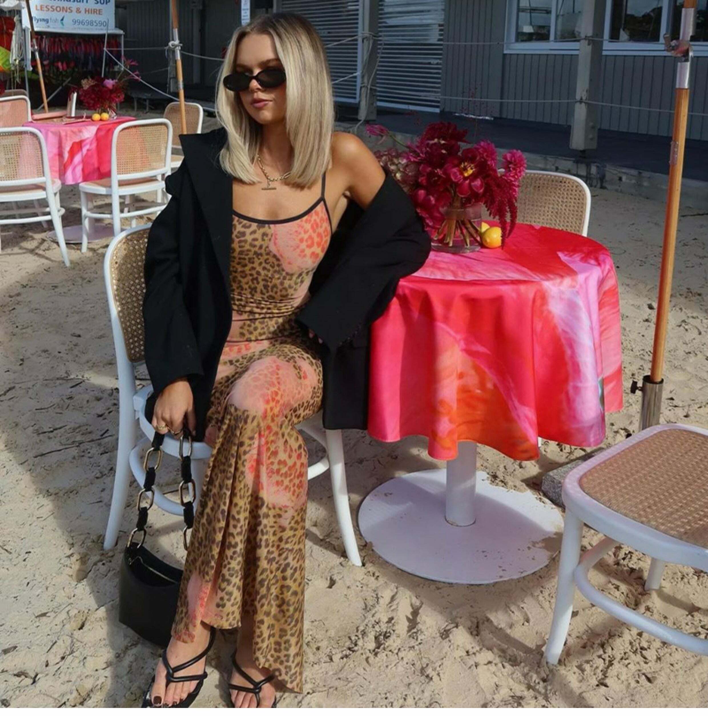 Y2K Leopard Print Maxi Dress - Retro 90s Grunge Summer Outfit for Women