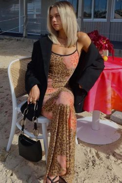 Y2K Leopard Print Maxi Dress - Retro 90s Grunge Summer Outfit for Women