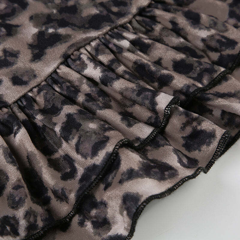 Y2K Leopard Print Mini Dress with Ruffle Detail - Perfect for 90s Grunge and Summer Outfits