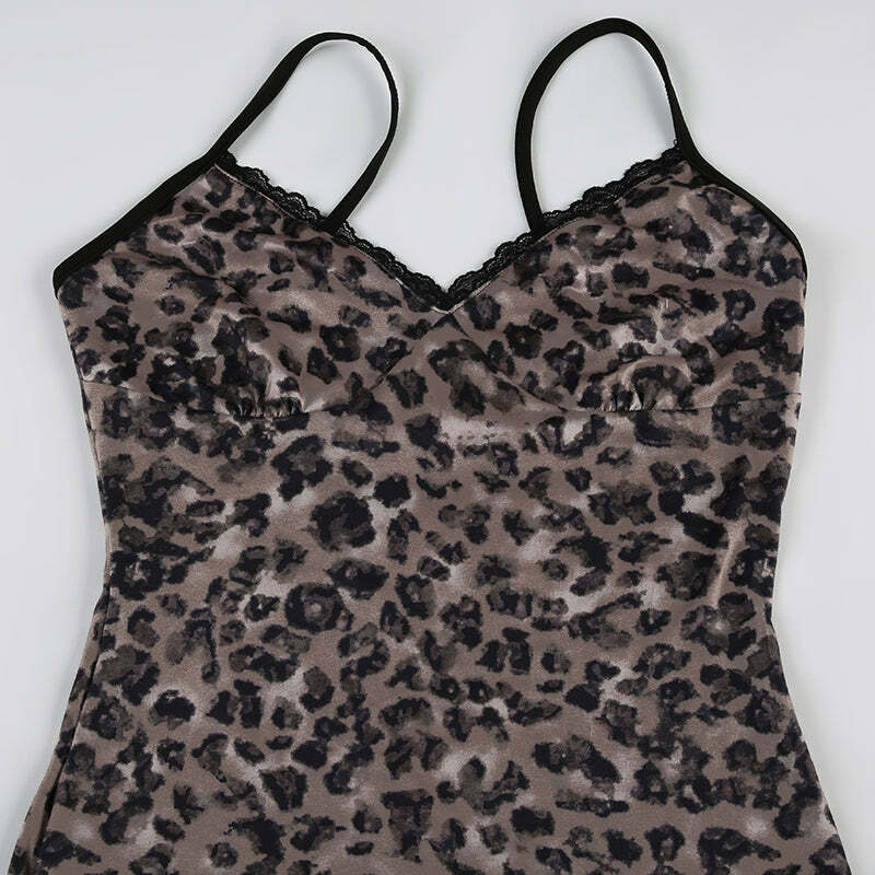 Y2K Leopard Print Mini Dress with Ruffle Detail - Perfect for 90s Grunge and Summer Outfits