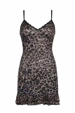 Y2K Leopard Print Mini Dress with Ruffle Detail - Perfect for 90s Grunge and Summer Outfits