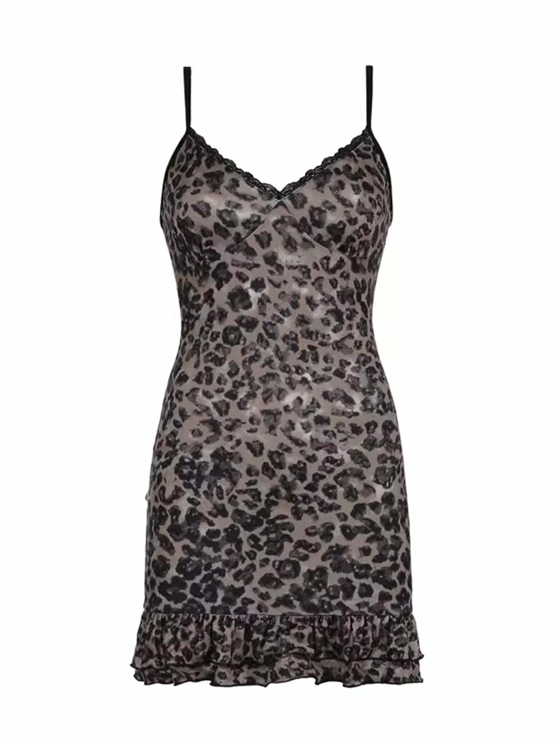 Y2K Leopard Print Mini Dress with Ruffle Detail - Perfect for 90s Grunge and Summer Outfits
