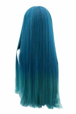 Y2K Long Ombre Teal Blue Cosplay Wig with Bangs - Retro 90s Grunge, Pastel Goth, Y2K