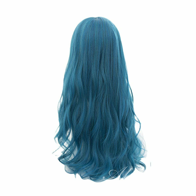 Y2K Long Ombre Teal Blue Cosplay Wig with Bangs - Retro 90s Grunge, Pastel Goth, Y2K