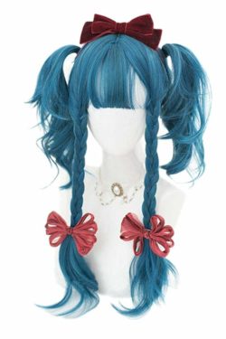 Y2K Long Ombre Teal Blue Cosplay Wig with Bangs - Retro 90s Grunge, Pastel Goth, Y2K