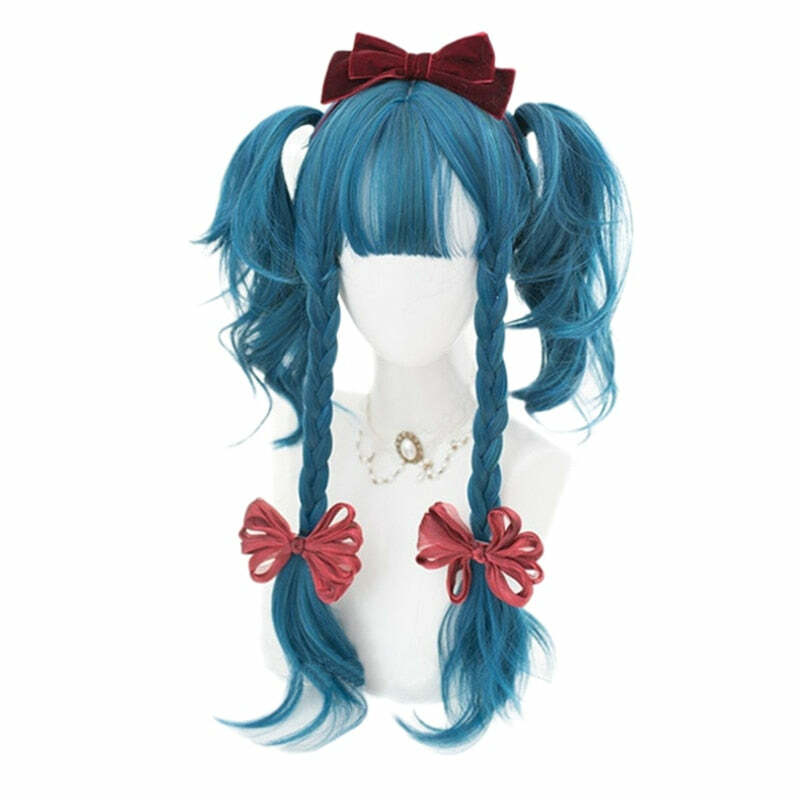 Y2K Long Ombre Teal Blue Cosplay Wig with Bangs - Retro 90s Grunge, Pastel Goth, Y2K