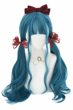 Y2K Long Ombre Teal Blue Cosplay Wig with Bangs - Retro 90s Grunge, Pastel Goth, Y2K