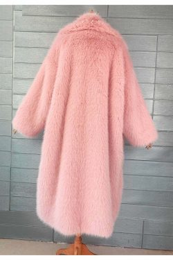 Y2K Long Oversized Pink Fluffy Faux Fur Coat - Retro 90s Grunge, Y2K Party & Summer Outfits