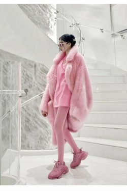 Y2K Long Oversized Pink Fluffy Faux Fur Coat - Retro 90s Grunge, Y2K Party & Summer Outfits