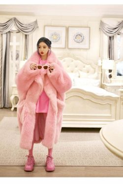 Y2K Long Oversized Pink Fluffy Faux Fur Coat - Retro 90s Grunge, Y2K Party & Summer Outfits