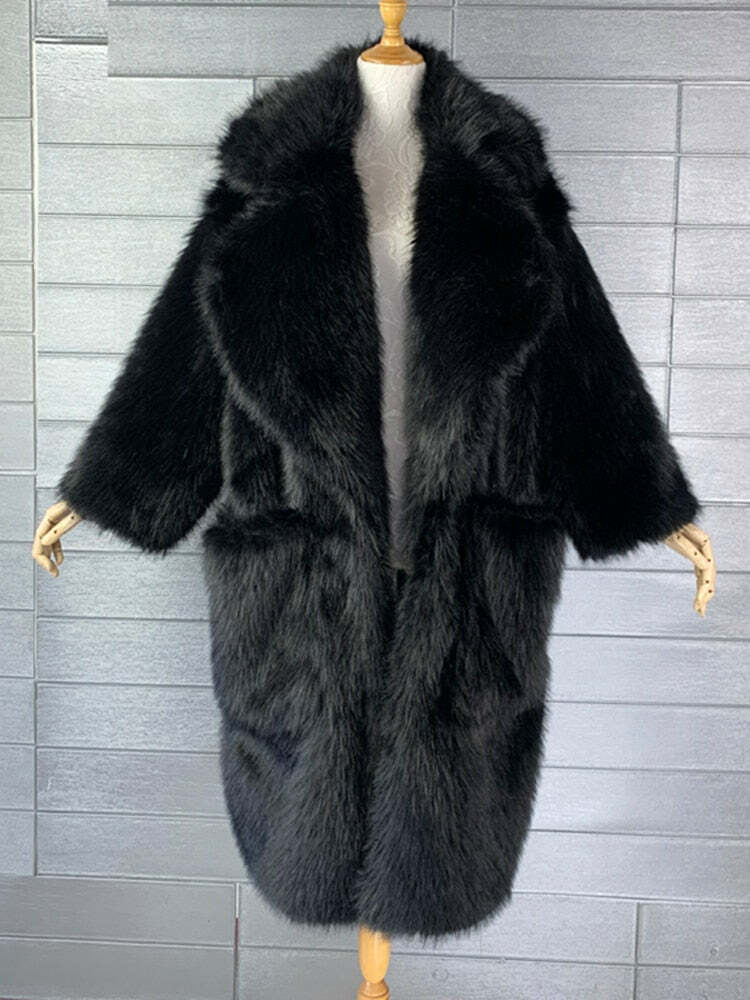 Y2K Long Oversized Pink Fluffy Faux Fur Coat - Retro 90s Grunge, Y2K Party & Summer Outfits