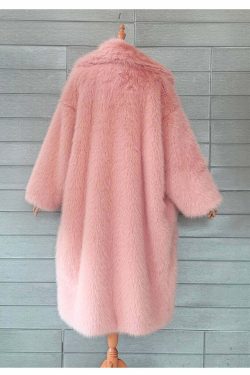 Y2K Long Oversized Pink Fluffy Faux Fur Coat - Retro 90s Grunge, Y2K Party & Summer Outfits