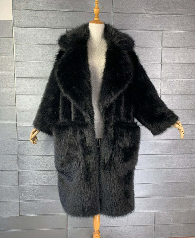 Y2K Long Oversized Pink Fluffy Faux Fur Coat - Retro 90s Grunge, Y2K Party & Summer Outfits