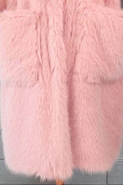 Y2K Long Oversized Pink Fluffy Faux Fur Coat - Retro 90s Grunge, Y2K Party & Summer Outfits