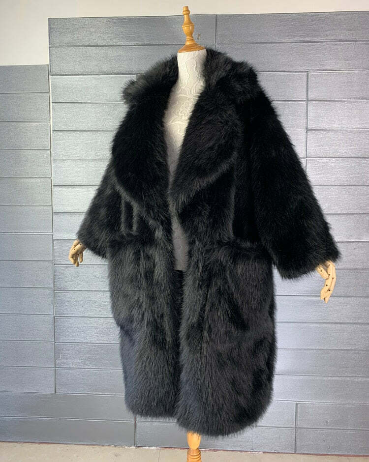 Y2K Long Oversized Pink Fluffy Faux Fur Coat - Retro 90s Grunge, Y2K Party & Summer Outfits