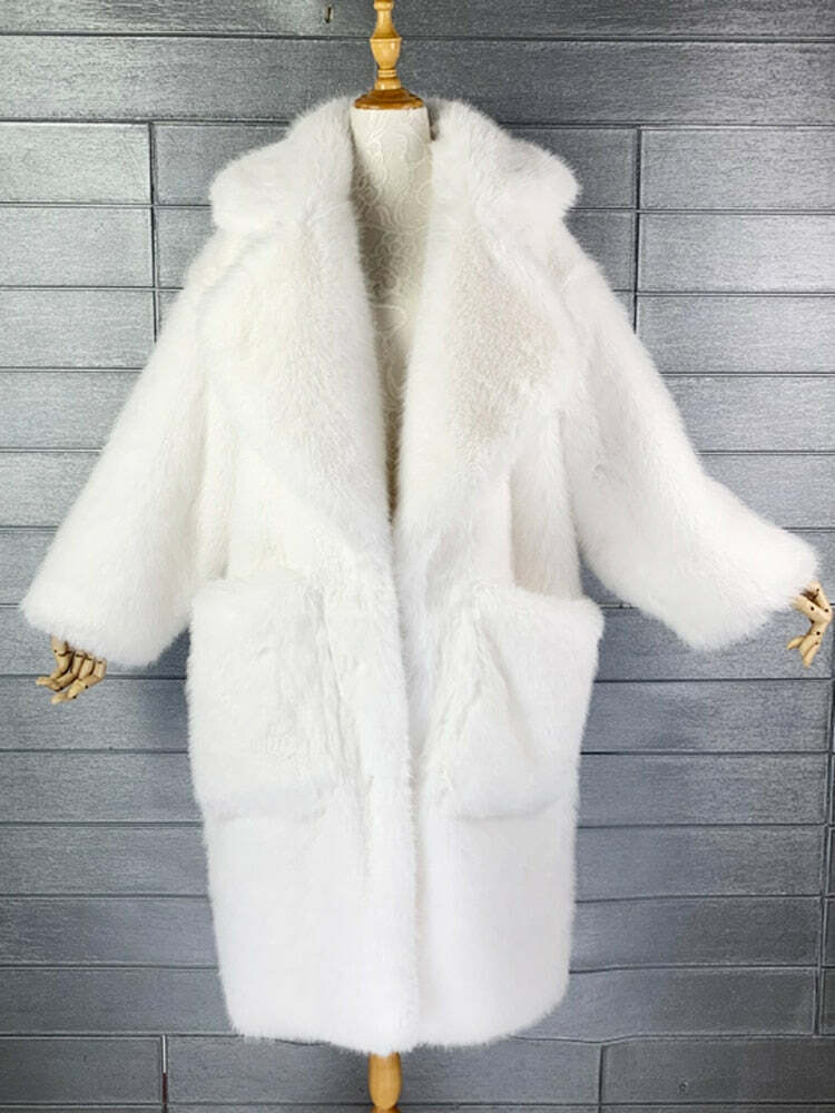 Y2K Long Oversized Pink Fluffy Faux Fur Coat - Retro 90s Grunge, Y2K Party & Summer Outfits