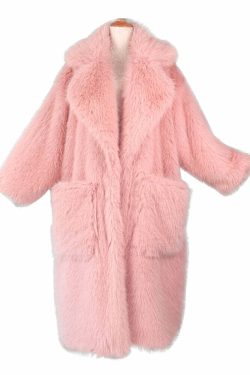 Y2K Long Oversized Pink Fluffy Faux Fur Coat - Retro 90s Grunge, Y2K Party & Summer Outfits