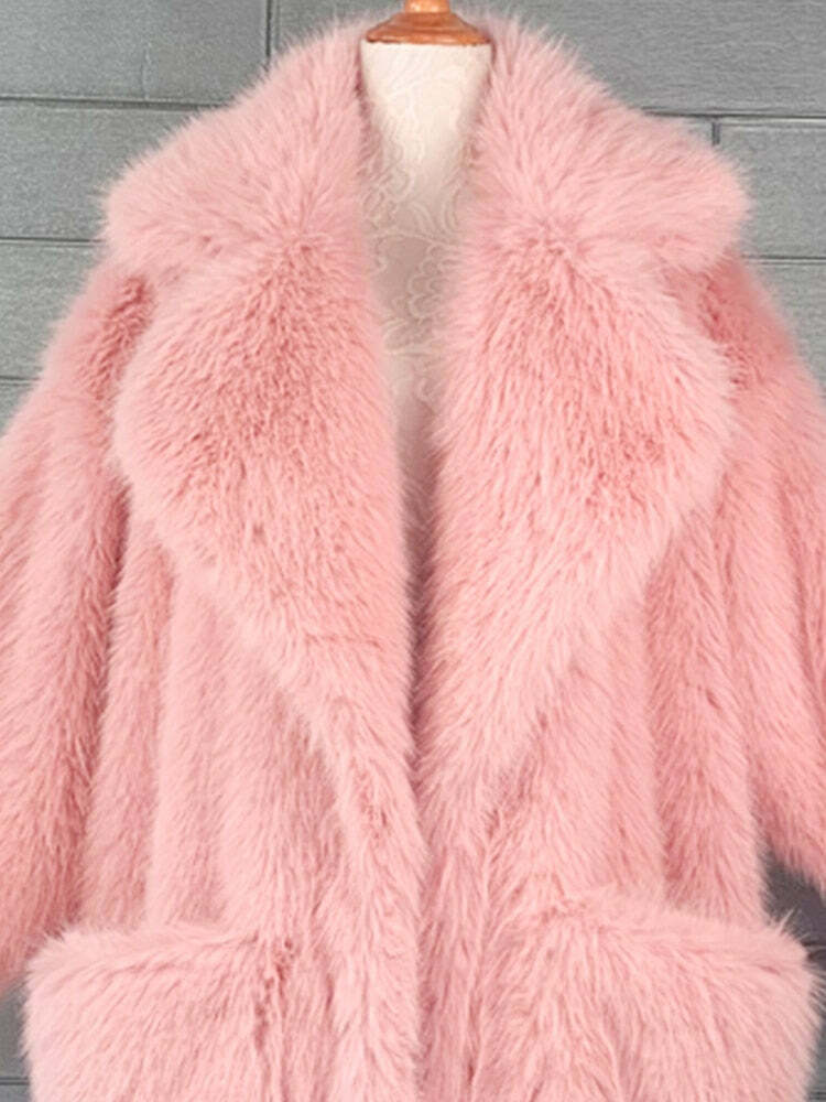 Y2K Long Oversized Pink Fluffy Faux Fur Coat - Retro 90s Grunge, Y2K Party & Summer Outfits